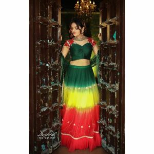 Heena Rai Instagram - Your attitude is like a box of crayons that color your world.
❤️💛💚
#designersareeshyderabad
#designerdresses
#colourfuldress 
#