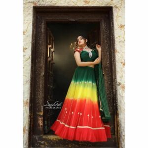 Heena Rai Instagram - Your attitude is like a box of crayons that color your world.
❤️💛💚
#designersareeshyderabad
#designerdresses
#colourfuldress 
#