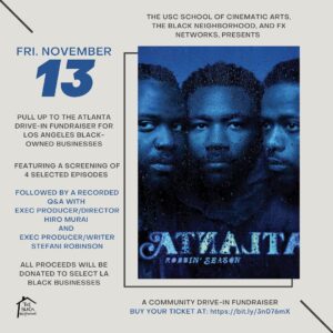 Hiro Murai Instagram - LA people: USC and FX are hosting a fundraiser drive-in screening of some Robbin Season eps this Friday the 13th. Link in bio.