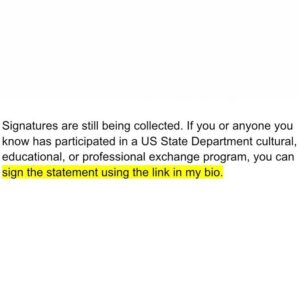 Hisham Fageeh Instagram - If you are or know someone who participated in a US cultural, professional or educational program please sign and share the petition (link in bio).

الترجمة العربية في التعليقات في الأسفل