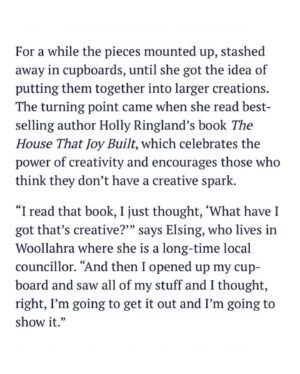 Holly Ringland Instagram - CREATIVITY 👏 IS 👏 CONTAGIOUS. I blub-honked into my coffee this morning when I read this: @luise_elsing_crochet is about to exhibit her extraordinary crochet artwork, after reading The House That Joy Built.

Insert fainting Elmo GIF here. 

Luise, CONGRATULATIONS - I’m move beyond words, thrilled for you, and raucously cheering for you every stitch of the way! 

Friends on Gadigal Country, Luise’s exhibition, Blasè, opens at @woollahragallery on July 16, 2024. By the sound and look of it, this is not to be missed - especially Luise’s incredible centrepiece, inspired by the art of beloved @delkathrynbarton.

❤️‍🔥 🧶 ❤️‍🔥