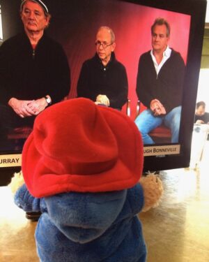 Hugh Bonneville Instagram - Between movie commitments, Paddington joined The Monuments Men press tour, seen here checking up on Bill Murray, Bob Balaban, and the author of ‘Playing Under the Piano’… available to pre-order here: geni.us/PlayingUnderThePiano

#PlayingUnderThePiano #memoir
#TheMonumentsMen #BillMurray #BobBalaban #Paddington #2014