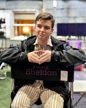 Iain Armitage Instagram - Reflective on the set of @youngsheldoncbs - thanks for the picture, Ms Sarah❤️ I’m not allowed to give any Season Seven spoilers, but I can confirm that there will be at least one scene in which I am wearing these pajamas.