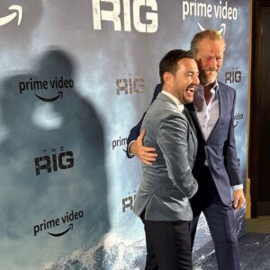 Iain Glen Instagram - Brilliant night at the London premiere of #TheRig. Looking EPIC on the big screen. Became great pals during the shoot, so good to hook up again. Shout out also to @kennyhostylist for making Martin and I look not too shabby!

On @primevideouk 6th January 2023.