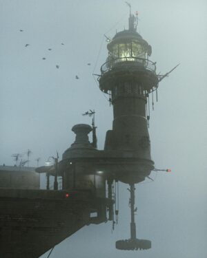 Ian Hubert Instagram - The Historic Interplexa Lighthouse- an element for a shot I’m working on.  It’s wayyyyy in the distance but it still felt good to add some of these finer details (been working on writing the past month so haven’t let myself do too much cg!)

#dynamodream #digitalart #cg #vfx #scifi