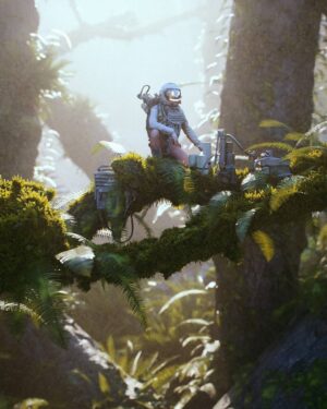 Ian Hubert Instagram - Working with some new photoscans and textures i snagged out on the Olympic Peninsula! Grabbed some good moss (a translucent plane set up like a bazillion times) :D 

Thanks to @nathan.h.taylor for modeling as the wee cosmonaut! 

#b3d #realitycapture #scifi #digitalart #nature #blender3d #photogrammetry #vfx #cg
