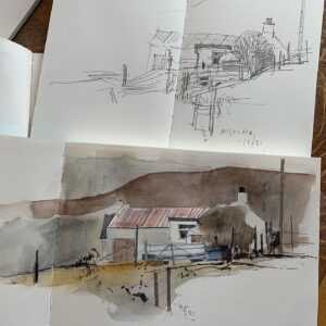 Ian McQue Instagram - sketch/final
#harloshwoodh #isleofskye
#housenextdoortheotherway 
(in @pithsupply Tangelo and Yuzu sketchbooks)