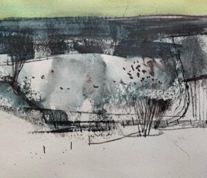 Ian McQue Instagram - experimenting with graphite sticks/watercolour/ink and half remembered landscapes #whatsundaysarefor (must say this @pithsupply sketchbook can take a battering 👍)