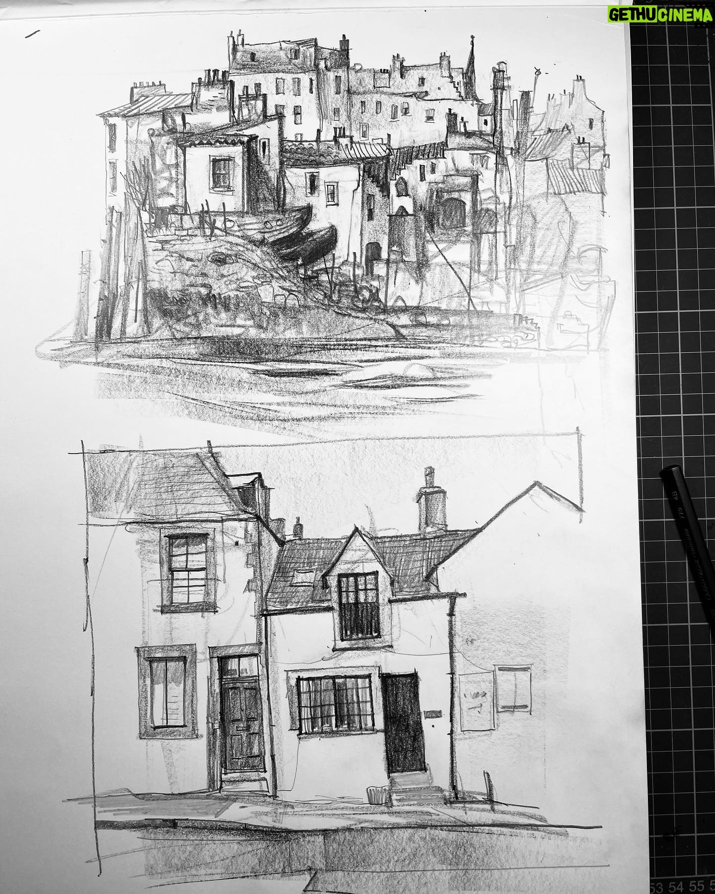 Ian McQue - 5.4K Likes - North Berwick real & imagined (trying out some new caran d’ache materials hence the mess)