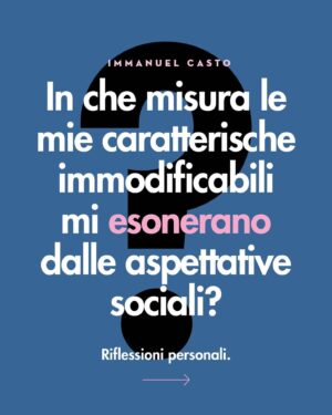 Immanuel Casto Instagram - Riflessioni personali sul rapporto tra caratteristiche immodificabili e aspettative sociali.

Per quanto il post sia sviluppato sul tema della neurodivergenza, può forse essere generalizzato a tutte le caratteristiche che una persona ha la consapevolezza di non poter cambiare.

#neurodivergent #autismo #masking #neurodiversity
