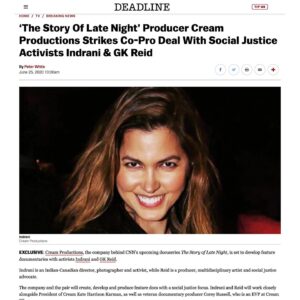 Indrani Pal-Chaudhuri Instagram - Thrilled!
.
DEADLINE EXCLUSIVE: Cream Productions, the company behind CNN’s upcoming docuseries The Story of Late Night, is set to develop feature documentaries with activists #Indrani and #GKReid.
.
Indrani is an Indian-Canadian director, photographer and activist, while Reid is a producer, multidisciplinary artist and social justice advocate.
.
The company and the pair will create, develop and produce feature docs with a social justice focus. Indrani and Reid will work closely alongside President of Cream Kate Harrison Karman, as well as veteran documentary producer Corey Russell, who is an EVP at Cream.
.
Indrani directed Girl Epidemic, a short film about girls falling victim to sex slavery, child labor and infanticide, which earned the Disruptive Innovator award at the 2019 Tribeca Film Festival. She has also worked with the likes of Beyonce and Lady Gaga and was mentored by David Bowie.
.
Reid has worked with Bowie and Lady Gaga as well as Rihanna, Anne Hathaway and Jennifer Lopez and has produced and directed branding and campaigns for a number of major fashion companies.
.
Kate Harrison Karman, President of Cream, said, “Indrani is a true tour de force – a powerful artist and filmmaker who yields her creative lens for social justice and change.  As we continue to prioritize feature documentaries, her international reach and her provocative storytelling with a purpose in collaboration with GK is exactly what we want Cream Films to symbolize.” Indrani added, “Believing that artists as myth-makers shape the parameters of the possible, my work explores transformation and the intersection between mythology and reality from diverse perspectives, to inspire change. I am thrilled to work with Cream’s proven expertise in achieving these goals for good.”
.
Reid said, “We are excited to create meaningful and disruptive work through collaboration with a remarkable team like Cream, bringing together unique visions for equality and sustainability, and nimble but powerful approaches.” #socialjusticewarrior #BIPOC #LGBTQIA #documentary #celebrity #entertainmentnews #filmmaking #filmindustry #pressrelease #canadianfilm #indiandirector #indranipc @cream_productions