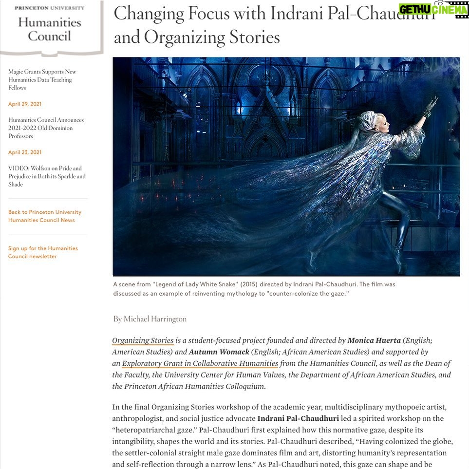 Indrani Pal-Chaudhuri - 509 Likes - Honored to receive this review at @PrincetonUniversity #HumanitiesCouncil of my lecture/workshop. Many thanks to @orgstories_pu founder and director @profhuerta (English; American Studies) and @autumnwomack AutumnMWomack (English; African American Studies) #michaelHarrington, #TheUniversityCenterforHumanValues #TheHumanitiesCouncil #DeanoftheFaculty, #TheDepartmentofAfricanAmericanStudies.
"Multidisciplinary mythopoeic artist, anthropologist, and social justice advocate #Indrani Pal-Chaudhuri led a spirited workshop on the #heteropatriarchal gaze.” Pal-Chaudhuri first explained how this normative gaze, despite its intangibility, shapes the world and its stories. Pal-Chaudhuri described, “Having colonized the globe, the #settlercolonial straight male gaze dominates film and art, distorting humanity’s #representation and self-reflection through a narrow lens.” As Pal-Chaudhuri noted, this gaze can shape and be deployed by anyone, regardless of race, gender, or sexual orientation, people are impacted by and have the capacity to ascribe to heteropatriarchal norms often without realizing it."
Read the full review by #MichaelHarrington: https://lnkd.in/dGSypKm (link in bio)
Photo: brilliant artist @daphneguinness in @AlexanderMcqueen at @angelorensanzfoundation on the set of #LegendofLadyWhiteSnake film by Indrani, produced by #GKReid @gkreid.
#countercolonizing #BIPOC #LGBT #digitalstorytelling #malegaze #femalegaze #lewiscenterforthearts #snakelady #socialjusticeeducation #feminist #lgbtq #bipoc #diversityandinclusion #mythology #womenempowerment
#indrani #indranipal-chaudhuri