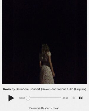 Ioanna Gika Instagram - A cover of my song ‘Swan’ by Devendra Banhart is out now. It is a pleasure to hear the song through Devendra’s distinct voice and vision. He is not only a prodigious artist, but one whom I have always appreciated for the way that he fosters community. Together, we have decided that that we would like all proceeds from this cover to go to the Downtown Women’s Center in Los Angeles. Providing housing, healthcare, and assistance, the @dwcweb is an important organization and one that is meaningful to us both. 
Song in bio. Donations can be made in any amount. Second frame, artwork photo of me by @devendrabanhart