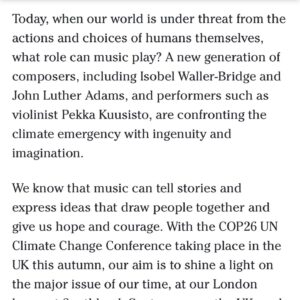 Isobel Waller-Bridge Instagram - The @philharmonia_orchestra have commissioned a new orchestral work from me 💫💫

 It’s part of their excellent Human/Nature season 🌲🌳🌴🌖🌳

Performing in November @royalfestivalhall it’ll be conducted by the absolute rock star, Pekka Kuusisto! 

I have loved and admired Pekka’s musicianship since the very first day I saw him perform about 12 years ago. He is a musician like no other, and as well as conducting my new piece, he will be performing his own wild take on Vivaldi’s Four Seasons, complete with his own folk interludes. When Pekka first reached out to me it was honestly like getting a call from Bowie. 

I’m deep in research for the work and so excited to collaborate with the Philharmonia musicians.  They are world class, and it is a long time dream and a privilege to be working with them, and at the Royal Festival Hall. 

I hope you can come to hear us live in November 🍁🍁🍁 xx

** the gentleman conducting in the photo is someone brilliant but I don’t know him - it isn’t Pekka