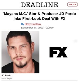 J. D. Pardo Instagram - I thank God for this blessing. As a teen, I used to sit under our street sign “Lullaby Lane” in Panorama City at night and imagine having a production company. This dream is now a reality.
I want to thank everyone at FX, especially John Landgraf for his constant support and guidance.
I want to thank @sutterink and Elgin for bringing me into the SOA universe, allowing me to grow as an actor, and start my journey as a producer and director. My desire is to continue what you have so graciously taught me. 
To my team: Graciella, Brittany,Hanley, Houston and John. I love you and I don’t have all the words to show my appreciation for your belief in me, so I’ll just say this…let’s get to work!