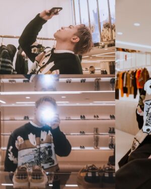 J.Sheon Instagram - 昨天感謝 @burberry 的邀請 🙏🏻
店內非常誇張的天空之鏡的設計
讓我每次抬頭
都可以順便整理一下儀容

Hair Styling King @under.hair.1 
Hair Coloring @ohyeahemily 
Makeup @chen.jessis 

#BurberryTaipei101 
#BurberryMinecraft