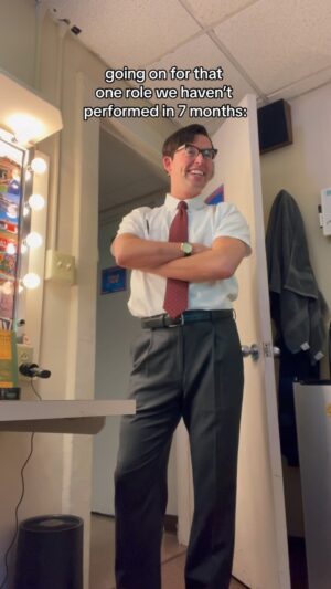 JJ Niemann Instagram - category is: understudy panic 🤡 
•
•
•
•
#theatrekid #actor #broadway #georgemcfly #musical #musicaltheatre #theatre #costume #backtothefuture #understudy