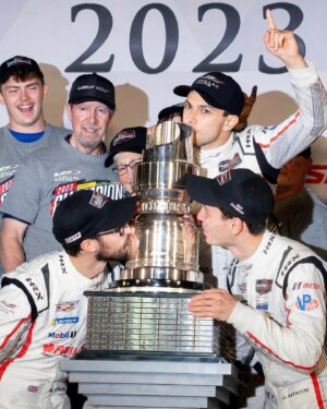 Jack Aitken Instagram - 2023 IMSA GTP Champions, in the Overall, Endurance, and Manufacturer’s titles. Clean sweep. 🏆🏆🏆

In typical IMSA style, we lost the race and title about 6 times and then won it back 6 times 😂 A topsy-turvy 10 hours, we were constantly fighting different cars for seemingly championship-winning positions, whether it was the #10 Acura, the #6 or #7 Porsche, the #25 BMW… Everyone had a moment when it looked like it was going their way. Early on we had setbacks, with a collision in pitlane giving us damage to repair and a penalty for running the red light at pit exit. We went a lap down, which could’ve been the end of our hopes, but we pulled it back on a caution and slowly worked our way back to the front. Alexander pulled an absolutely mammoth stint in the middle of the race, so much so we had to pit him to stop him exceeding the 4 hour drive time limit!! I got in with just over half the race to go and spent most of my triple stint battling with the #10 on track supremacy, something that could’ve been vital going into the final portion of the race. We swapped back and forth as we blitzed through traffic, and I can say it was one of the most intense races I’ve ever had as I pulled out all the stops to race them. I came in with an hour and a half to go ahead of them, but behind the #01 Caddy, so a championship winning position. Not saying much, as things would turn upside down a few more times over before the race end! Pipo raced his heart out, and made sure he fought off the challenges of others as well as passing the BMWs at the end to ensure we had the points we needed. Just a thrilling race from start to finish, and fitting that all 3 of us had to pull absolutely huge efforts to get it done, not to mention the entire @whelenmotorsports and @cadillacvseries crew. They sacrificed so much over the last 18 months, and this is a fantastic reward that I’m happy to have played a part in helping. And a mention to our rivals, who pushed us all the way. 

#BeIconic #CadillacRacing 
@bcpix 📷