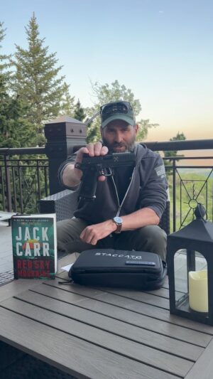 Jack Carr Instagram - Sincerely appreciate my friends at @staccato2011 sending me a gift to commemorate the publication of RED SKY MOURNING.  The Staccato C with full-size grips starts shipping later this summer and can be found in the pages of my new novel.  Which character straps on the Staccato? Find out on Tuesday. 

Have a great weekend! 

@parkcitygunclub 

#JackCarr #JackCarrUSA #RedSkyMourning #JamesReece #Staccato2011