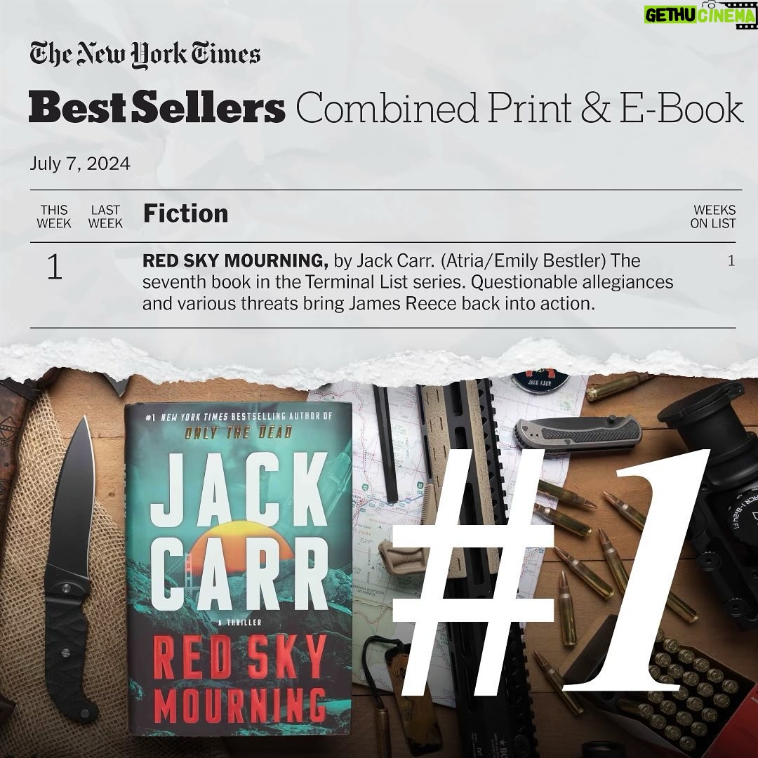 Jack Carr - 5K Likes - Thank you to everyone who made RED SKY MOURNING Number One on the New York Times Bestsellers List in Print Hardcover and Combined Print and eBook. It is extremely humbling, and I appreciate it more than I can express. 🙏🇺🇸
How did I celebrate? By diving in on the next project.
There is a lot in the works. Can’t wait to share more with you.
Onward!
#JackCarr #JackCarrUSA #RedSkyMourning #JamesReece #NewYorkTimesBestseller #ThankYou #Read #Humbled