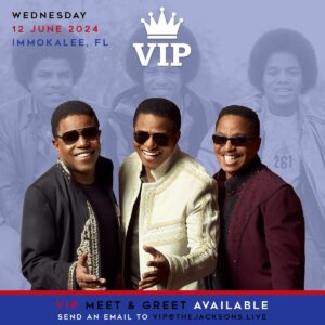 Jackie Jackson Instagram - Here’s your chance to meet The Jacksons! Join us for an exclusive Meet & Greet this Wednesday, June 12th, at the Seminole Center in Immokalee, FL, USA. Don’t miss this special opportunity! Limited spaces are available, so don’t miss out! Email vip@thejacksons.live to reserve your spot, get more information, or ask any questions. Don’t beat us there, meet us there!

📅 Wednesday 12 June 2024
📍 Seminole Center, Immokalee, FL, USA
📝 vip@thejacksons.live
🎫 https://www.ticketmaster.com/the-jacksons-immokalee-florida-06-12-2024/event/0D0060758B872102
ℹ️ https://thejacksons.live/VIP/

#ExclusiveEvent #MeetAndGreet #TheJacksonsLive #VIPExperience #SeminoleCenter #ImmokaleeFL #DontMissOut #LimitedSpaces #ReserveYourSpot #June12Event