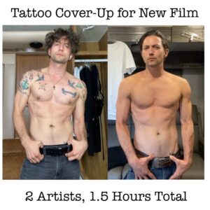 Jackson Rathbone Instagram - When people ask me “what do you do about your tattoos if you’re playing someone without any?” The answer is easy:
I don’t do anything.
I just sit there while EXTREMELY TALENTED ARTISTS paint my body and cover them up. Sometimes I nap, lol.

It used to take longer, but these days .. dem folks be quick!
This quick job was executed perfectly by @getdeadcrew and @laurencheminmua AND IT ONLY TOOK 1.5 hours!! 

(For example: it took THREE HOURS to get Jasper’s “battle scars” added onto my forearms, in addition to the white paint they sprayed us all with everyday…)