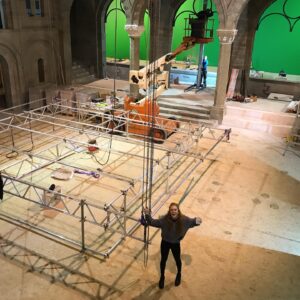 Jacob Dudman Instagram - BTS! Our phenomenal leading lady, @abbeycowen, whilst the Alfea set was still being built. Loads of love for this girl, and this show! #fatethewinxsaga