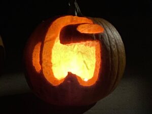 Jacob Vargas Instagram - Pumpkin carving time. Rose carved The Oogie Boogie Man and Ava carved an #AmongUs character. Great job Ladies!!!