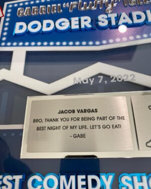 Jacob Vargas Instagram - Came home to this awesome plaque commemorating @fluffyguy sold out Netflix special at Dodger Stadium. It was definitely one for the books. It was an honor being a part of your magical moment! Now let’s go eat!!!