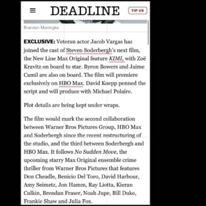 Jacob Vargas Instagram - Super excited to work with the amazing @ssoderbergh again. KIMI is gonna be a crazy ride!!!!