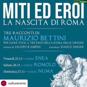 Jacopo Rampini Instagram - On November 25th, 26th and 27th in Rome at 9pm at Museo dell'Ara Pacis @museiincomuneroma a 3 day performance on the history of the Eternal City. 

MITI ED EROI. LA NASCITA DI ROMA

Un ciclo di tre reading che raccontano le origini di Roma attraverso le voci di tre dei suoi eroi fondanti: Enea, Romolo e Numa.
Darà voce a queste leggende Maurizio Bettini, accompagnato da letture di @jacoporampini e con l'introduzione di @singerdanco .

Il 25, 26 e 27 novembre 2022 alle 21:00 presso l'Auditorium dell’Ara Pacis.

Tutti gli appuntamenti sono a ingresso gratuito con prenotazione consigliata allo 060608.
Scopri di più su
> http://www.framecultura.it/miti-ed-eroi/

@festivalcomunicazione @cultureroma @roma @museiincomuneroma @zetemaprogettocultura

#roma #eventi #cultura #arapacismuseum #igersitalia #italy