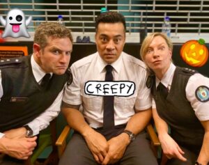 Jacqueline Brennan Instagram - Be afraid be very afraid!!! Happy Halloween 👻 #weareback #wentworth #foxtel @robbiemagasiva @bernardcurry tech support @zoeterakes