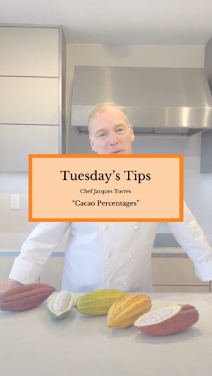 Jacques Torres Instagram - Join Chef Jacques Torres for Tuesday’s Tips as we delve into the world of chocolate! This week, get a closer look at cacao percentages and explore the different types of chocolate. 🤭🍫