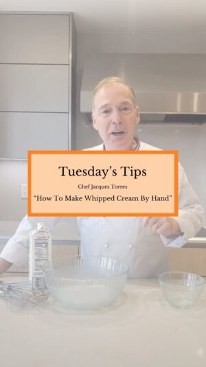 Jacques Torres Instagram - This week on Tuesday’s Tips, learn how to make Jacques Torres’ whipped cream in under 30 seconds! Say goodbye to the whipped cream from a can because once you try this, you’ll never go back. It’s a simple and easy technique that will leave you with the perfect whipped cream every time. Try it out and let me know your thoughts, have a great week everyone!