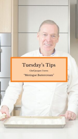 Jacques Torres Instagram - This week on Tuesday’s Tips, Chef Jacques Torres whips up Meringue Buttercream! Light and perfect for making little ozettes! 

#TuesdaysTips #ChefJacquesTorres #MeringueButterCream #BakingTips