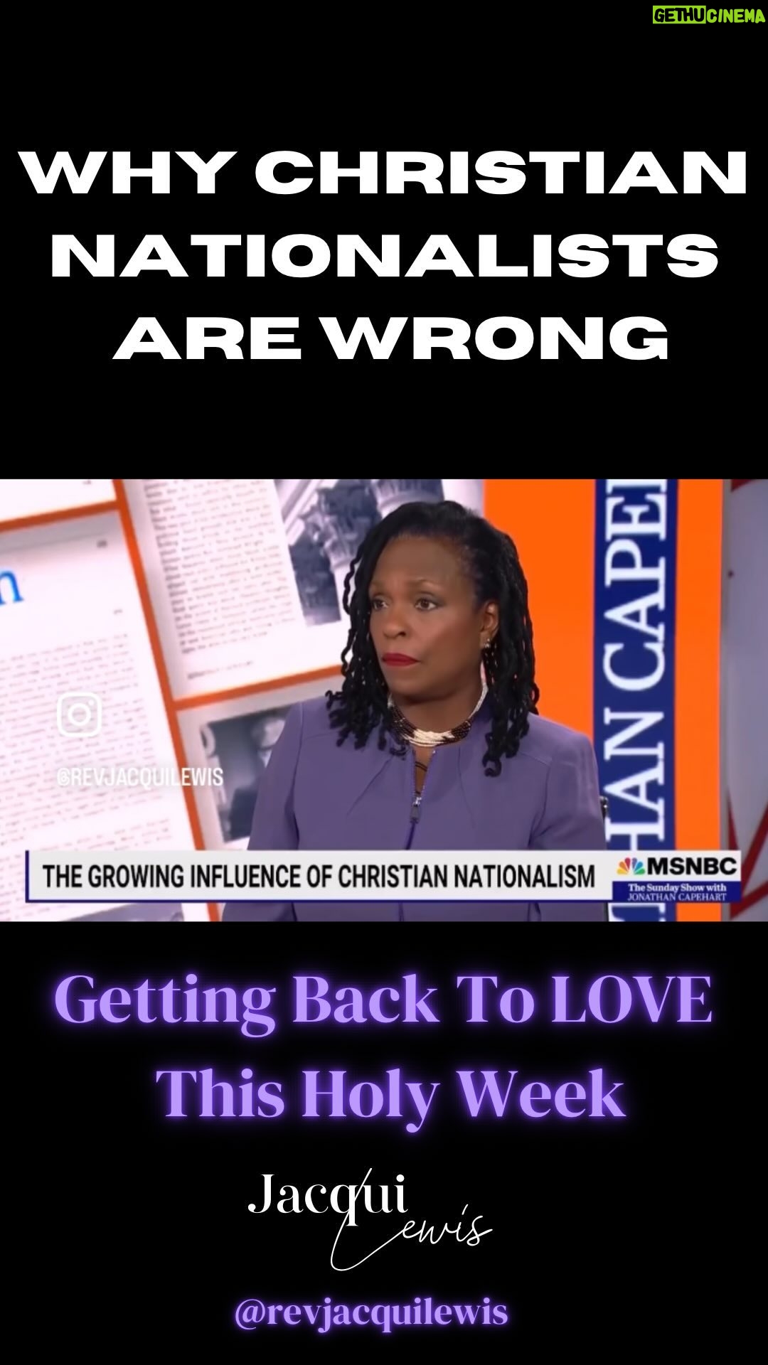 Jacqui Lewis - 1K Likes - Don’t let Christian Nationalists fool you—-
Jesus was:
* Brown
* An Outsider
* Marginalized
* Jewish
* Itinerant
* Homeless
* Not Empired
Here we are again on Palm Sunday heading into an election year. Here we are again hearing Christian Nationalists call Trump a “Messiah.” This is plain blasphemy.
Today we HAVE to remember that Jesus fought for the disenfranchised. He was not on the side of Empire. Period. The Christian Right is loud, but there are many Progressive Christians out here, my colleagues and friends, who are doing the work of correcting the narrative.
Jesus is LOVE. God is LOVE. Our imperative from Jesus is to take care of one another. To call Trump a “messiah” is to turn against Jesus himself and to turn toward Empire.
Throwback to my interview with @capehartj on @msnbc. Let’s reclaim our faith as a faith of LOVE, as Jesus intended. We CAN fight back in Jesus’ name. We must. For ALL people, not just Christians.❤️✊🏾
#PalmSunday #WWJD #HolyWeek #LovePeriod #GodIsLove #RevDrJacquiLewis #FierceLove