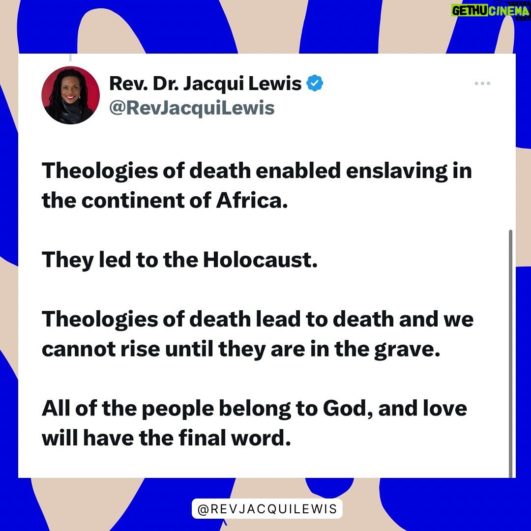 Jacqui Lewis - 745 Likes - Love WILL have the final word. But we need to make sure that theologies of death are crucified. We need to lift theologies of LOVE. That is how we partner with God.
❤️✊🏾
#LovePeriod #FierceLove #GodIsLove #ProgressiveChristianity #RevDrJacquiLewis #BlackWomen