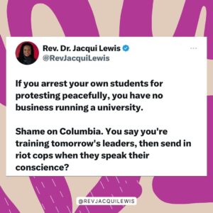 Jacqui Lewis Instagram - What message are we sending about freedom of speech? About democracy?

This is not ok.

#SaveDemocracy #FreeSpeech #FierceLove #LovePeriod #ShameOnColumbiaUniversity