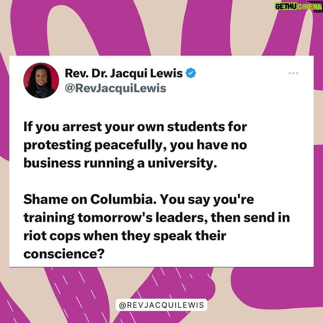 Jacqui Lewis - 1.8K Likes - What message are we sending about freedom of speech? About democracy?
This is not ok.
#SaveDemocracy #FreeSpeech #FierceLove #LovePeriod #ShameOnColumbiaUniversity