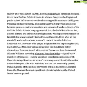 Jamaal Bowman Instagram - “Bowman has consistently focused on climate policy that makes working-class people’s lives better.”

My opponent has said that he will not have a climate bill if elected. He plans to leave NY-16 behind when we should be leading the way on climate legislation. We need bold leadership, not another corporate politician.