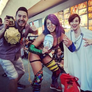 James A. Janisse Instagram - Haha this #Asuka cosplay at #SDCC was so dope. We chatted about how much it sucks that her SD Women's Title was fed to a main event and a 2 Belts gimmick that never even went anywhere #JusticeForAsuka #WWE