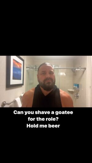James Cox Instagram - 1 goatee coming right up 

#beard #acting #actor #onset #setlife #shave #killer #wrestling