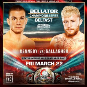 James Gallagher Instagram - THE HUNT FOR 𝙂𝙊𝙇𝘿! 🏆

Jeremy Kennedy will be looking to make it 4-0 under the Bellator banner on March 22nd, when he takes on submission specialist James Gallagher in a number one contender matchup in the featherweight division! 🔥

#BellatorBelfast | Friday March 22 | SSE Arena, Belfast 
🎟️ On Sale NOW! Link in Bio