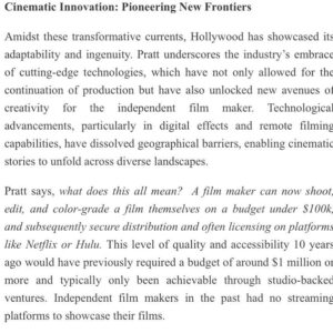 James Pratt Instagram - Thank you StephiLaReine Magazine for the article talking about the changes in Hollywood and how rare cinema experiences are now that so many people watch movies on streamers.