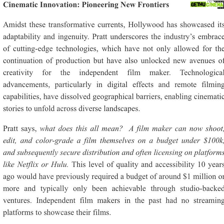 James Pratt - 827 Likes - Thank you StephiLaReine Magazine for the article talking about the changes in Hollywood and how rare cinema experiences are now that so many people watch movies on streamers.