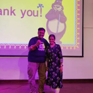 Janaki Sabesh Instagram - A new generation, A classic tradition- Our recent partnership with the Goethe Institut led to an unforgettable session brimming with laughter, rhythm, and sweet nostalgia. 

Janaki Sabesh (@maajanaki ) had the little ones dancing and singing to the timeless melodies of Karadi Tales, while Muralikrishnan (@drumsmurali )enchanted them with his captivating tunes and charming instruments. 

A new generation discovered the timeless magic of old Karadi rhymes, with some kids already familiar and others eagerly picking them up along the way!

#karaditales
#karadithebear
#goetheinstitutchennai
#karadirhymes #musicalevent #musicandstories #kidsaudiobooks #childrensbooks #childrenspublishing #childrensevents #indianchildrensliterature