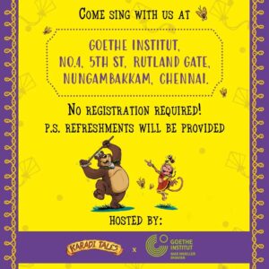 Janaki Sabesh Instagram - Calling all Chennai folks! What are you doing this Wednesday morning? Come join us for a musical morning full of sing-alongs to classic Karadi Rhymes at Goethe Institut, Chennai with storyteller Janaki Sabesh and percussionist Drums Murali. 

Karadi Rhymes echo the joys of a childhood that is nurtured by the idiosyncratic sensibilities that Indian children grow up amidst. Little relatable are Jack and Jill and plum pies when it is monsoon showers and ripe mangoes that guide the experience of an Indian childhood. Come sing with us as we revel in the tunes that celebrate autos, spices, sarees, and much more!

#karadithebear #karaditales #goetheinstitutchennai #karadirhymes #summerevent #eventsforkids #childrensbooks #childrenspublishing #indianchildrensliterature #picturebooksforkids #bookevents #musicalevent #storytelling #musicandstories