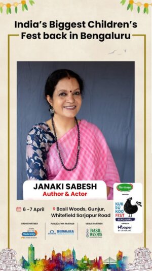 Janaki Sabesh Instagram - #Bangalore Kids! Get ready for an electrifying experience with the actor, author, and master storyteller Janaki Sabesh, along with Dhwani Sabesh, at the Kukdukoo Fest!

🌟 Brace yourselves for not one, but TWO thrilling sessions:

1. “Paati’s Rasam” at Bakkad
2. “Folklore Galore” at Akkad

📅 April 6
📍 Basil Woods International School, Gunjur, Sarjapur Road, Whitefield

Let’s make memories, ignite imaginations, and celebrate creativity together!

#KukduKooFest #ChildrensFest #ArtFest #LitFest #BengaluruMoms #BengaluruKids #BengaluruLife #bengalurufamilies