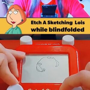 Jane Labowitch Instagram - Etch A Sketching Lois from #familyguy while blindfolded... What could possibly go wrong? 😅

#etchasketch #blindfoldedart