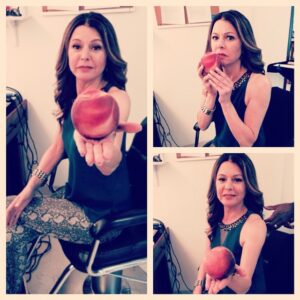 Jane Leeves Instagram - The heat makes you do weird things...like pose with fruit... #JaneAndTheGiantPeach (Bonus points if you remember when I voiced the Ladybug in James and The Giant Peach)
